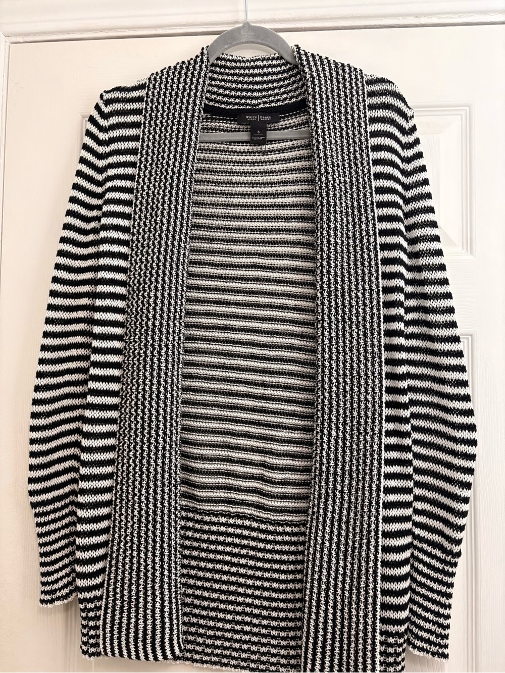 White House Black Market Monochrome Striped Open-Front Cardigan